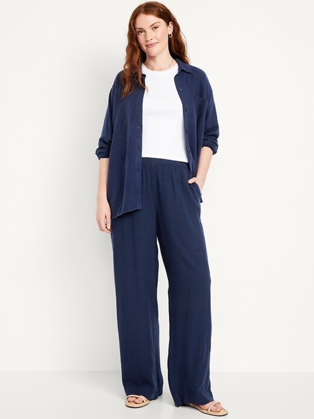 Old Navy High-Waisted Linen-Blend Wide Leg Pant (Color: Navy)